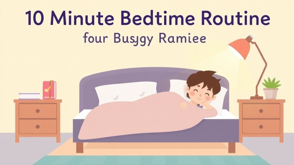 Educational graphic covering the essentials of 10 Minute Bedtime Routine for Busy Families
