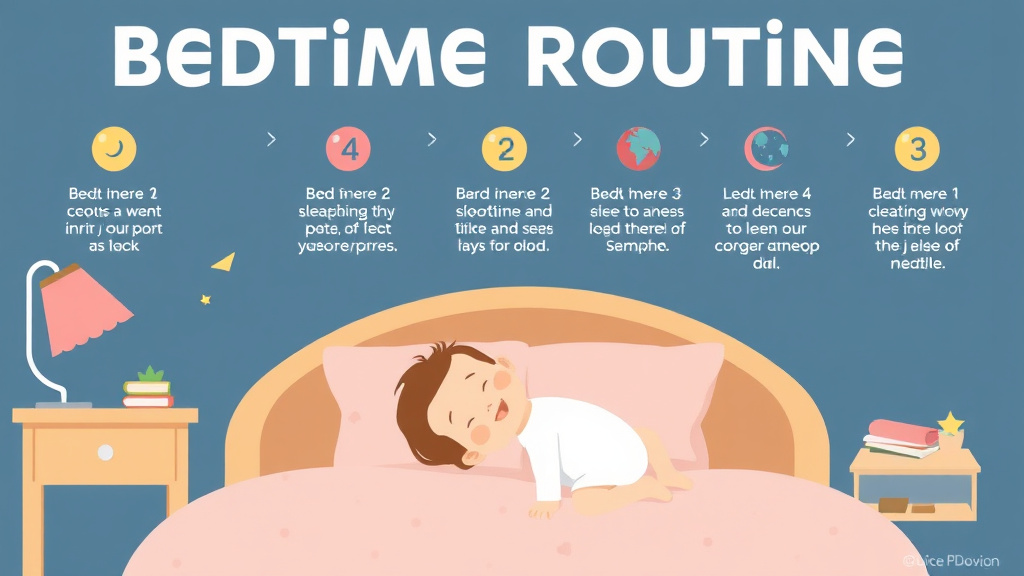A professional illustration depicting bedtime Routine for a 3 Month Old: Step by Step