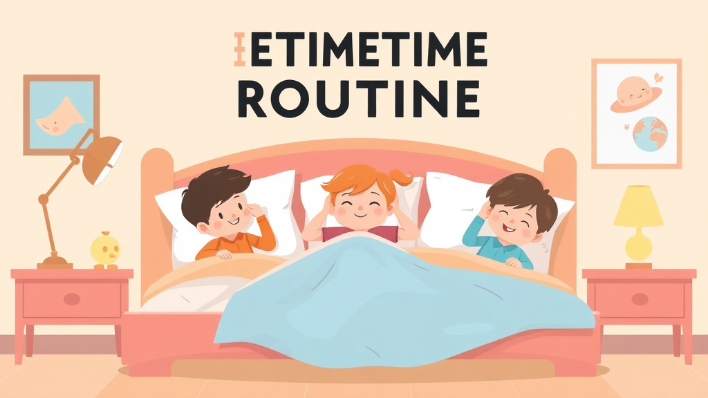 A professional illustration depicting bedtime Routine with Three Kids: Survival Tips