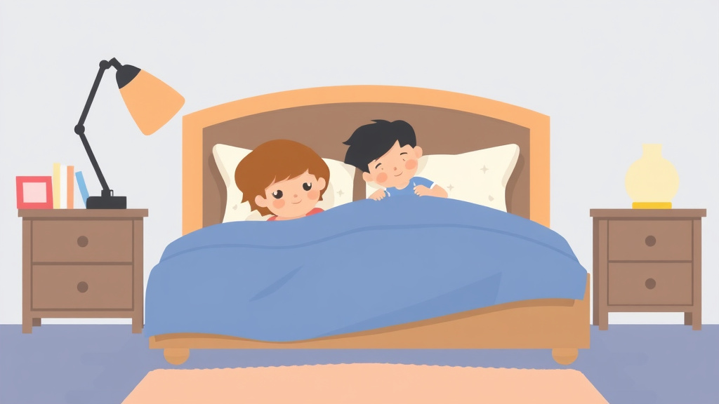 A professional illustration depicting bedtime Routine with Two Kids: How to Manage