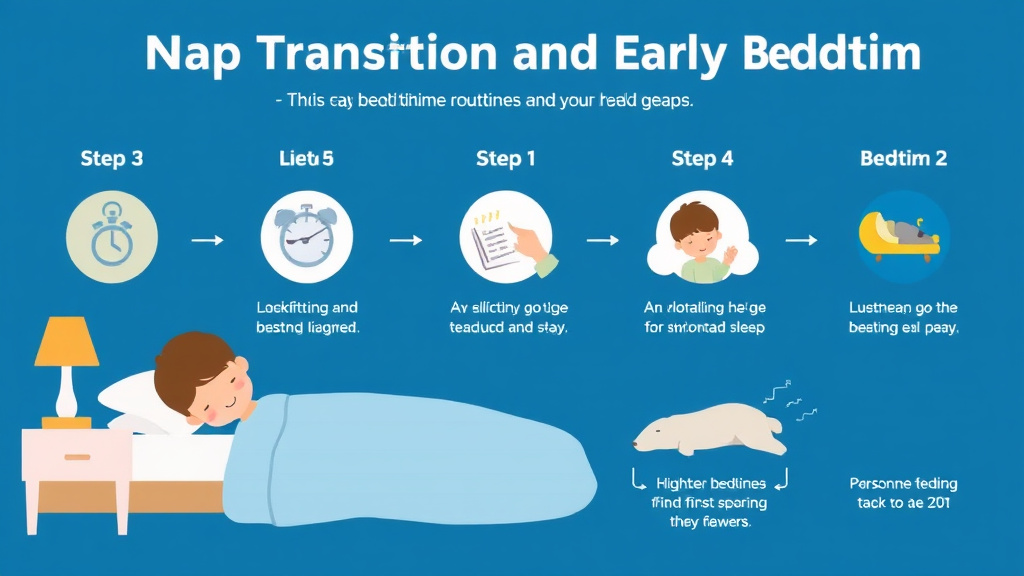 Visual guide for practical steps in nap transition and early bedtime
