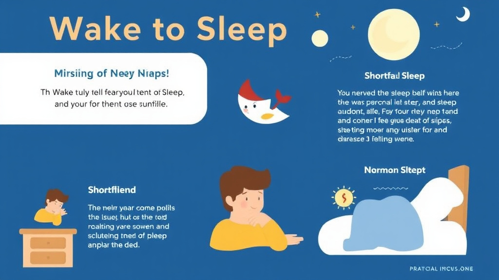 Illustration showing key concepts related to wake to sleep method for short naps