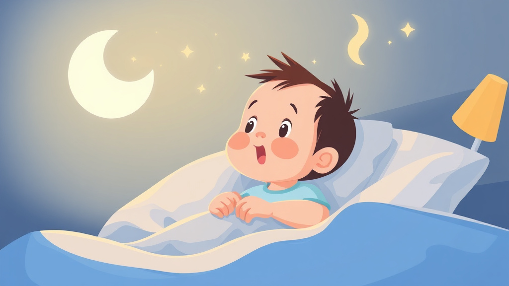 Clear illustration of baby Wide Awake At Night with supporting details