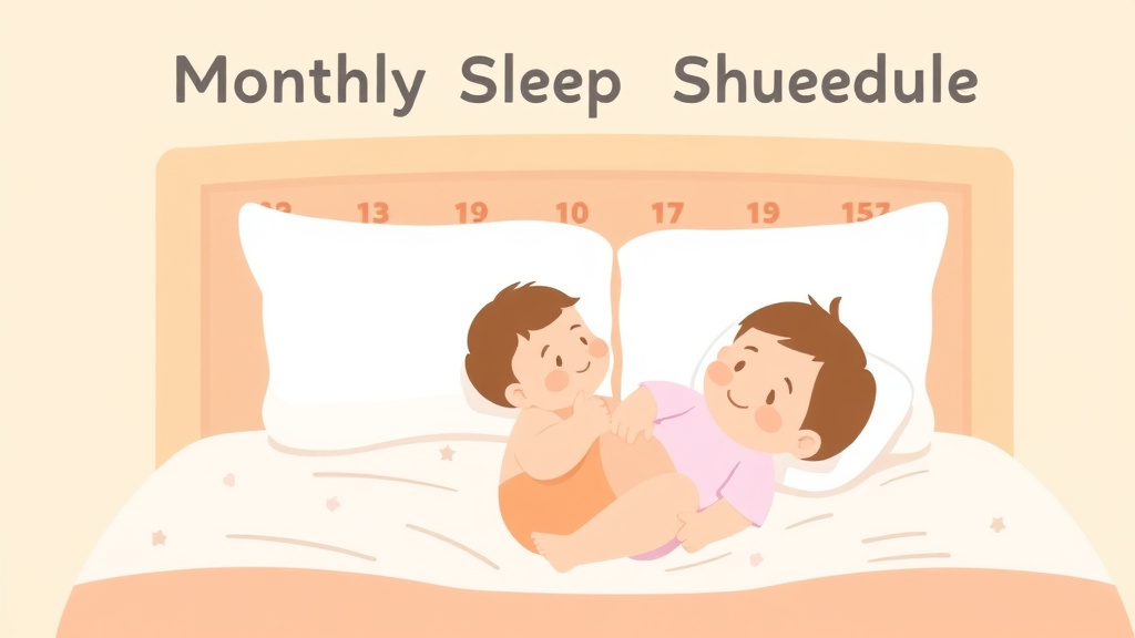 Clear illustration of monthly Sleep Schedule for a Breastfed Baby with supporting details