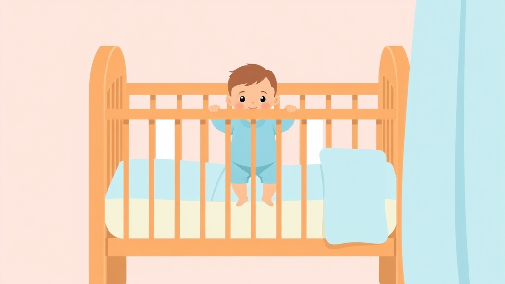 Illustration showing key concepts related to sleep training when baby can stand in crib