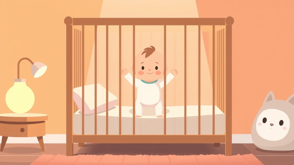 Illustration showing key concepts related to what to do if baby stands in crib during sleep training