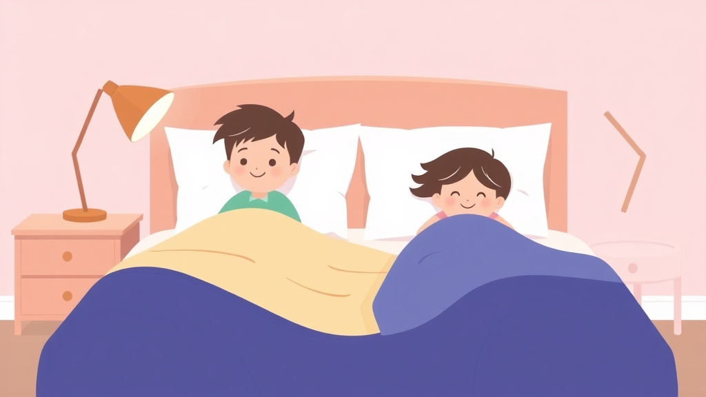 A professional illustration depicting staggered Bedtimes For Siblings